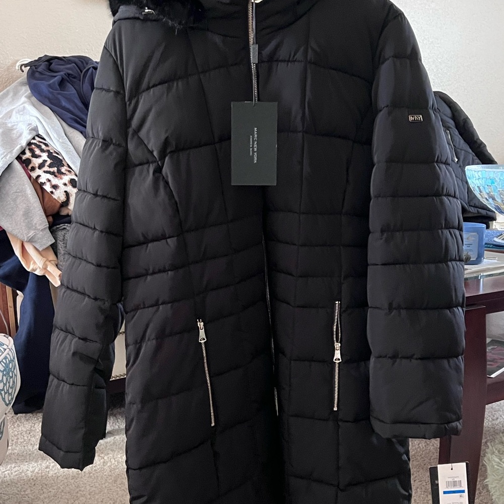 Andrew Marc Black Puffer Coat with Quilted Design
